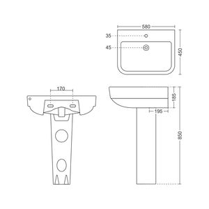 Exclusivo lavabo de cerámica con pedestal para lavandería, lavabo de porcelana para baño de 580x450x850mm, lavabo para lavar ropa, juego Febri - Product Image 4