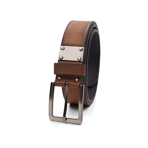 Ceinture en cuir pour homme avec boucle en métal massif à double ardillon, en cuir de vachette épais, avec surpiqûres rigides, robuste - Product Image 3