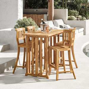 Ensemble de table de bar en teck avec chaises à dossier à lattes rectangulaires, style rustique moderne, meubles de bar d'extérieur pour la maison, durables et résistants à l'eau - Product Image 3