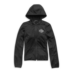 Veste en cuir coupe-vent unisexe H-D noire à manches longues, avec capuche softshell et logo brodé 3D sur le devant et le dos, toutes saisons - Product Image 2