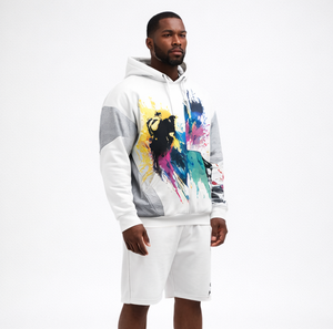 Custom Men's Oversized Pullover Hoodie and Shorts <b>Set</b> Cotton Fleece Paint Splash Graphic Streetwear Shorts <b>Set</b> 2026 - Product Image 2