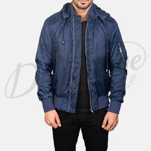 Chaqueta Bomber Ligera Azul Marino para Hombre, Cortavientos Casual con Capucha, Corte Ajustado, Cierre de Cremallera, Ropa Deportiva, Prenda Exterior de Moda - Product Image 6