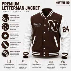 เสื้อแจ็คเก็ต Letterman ปักโลโก้ตามสั่ง ขายส่ง |   ผู้ผลิตเสื้อแจ็คเก็ตวาร์ซิตี้บอมเบอร์ |   แจ็คเก็ต OEM ODM แบรนด์ส่วนตัว |   งานปักคุณภาพพรีเมียม - Product Image 1