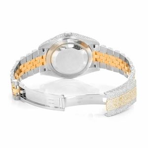 Montre de luxe Shanghai à mouvement quartz, style diamant, avec moissanite, cadran en nacre, bicolore or, verre serti, pour hommes et femmes - Product Image 4