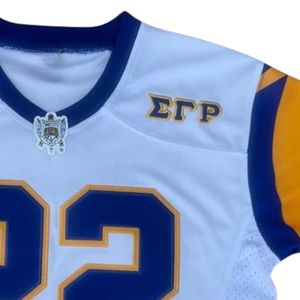 Camiseta de Fútbol Blanca Sigma Gamma Rho 22 Poodles Premium Azul Dorado Ropa Griega para Mujer - Product Image 5