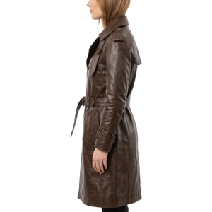 Men's Brown Genuine Sheepskin Leather Eco-Friendly Formal <b>Waterproof</b> Breathable <b>Trench</b> Coat with Polyester Lining - Product Image 4