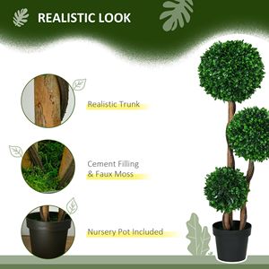 3.5ft Indoor/Outdoor Home Topiary with Triple Ball Boxwood <b>Artificial</b> <b>Tree</b> Featuring Pot and Sandalwood Leaves - Product Image 4