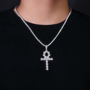 Collar con Colgante Ankh de Moissanita Personalizado al por Mayor, Joyería de Lujo de Plata Estilo Hip Hop - Product Image 2