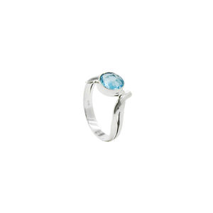 Blue Topaz <b>Statement</b> <b>Ring</b> for Women 8mm Round Cut Brass Silver Plated <b>Ring</b> Minimalist Boho Handmade Jewelry - Product Image 3