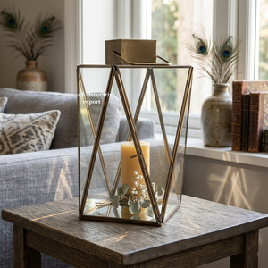 Wholesale Nordic Decorative Glass <b>Lantern</b> for <b>Indoor</b> & Outdoor Living Antique Brass Geometric Glass <b>Lantern</b> for Luxury Home Deco - Product Image 1
