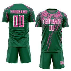 Nueva Llegada, Uniforme de Fútbol Personalizado con Logotipo, 100% Poliéster, Corte Ajustado, para Equipos Adultos, para Entrenamiento, Color Verde y Rosa - Product Image 4
