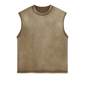 Camiseta sin mangas oversize para hombre con efecto desgastado por el sol y tops, conjunto informal de verano estilo streetwear, proveedor mayorista OEM/ODM con logotipo personalizado - Product Image 4