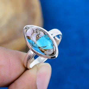 Natural Pink Opal Turquoise Marquise Shape Gemstone Ring 925 Sterling Silver - Product Image 2