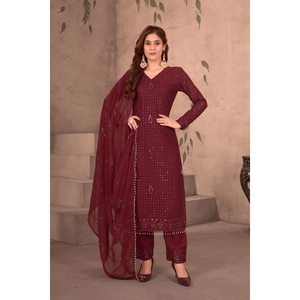 MODERN GEORGETTE EMBROIDERY WORK <b>TOP</b> BOTTOM WITH DUPATTA <b>MAROON</b> - Product Image 1