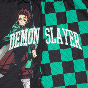 Demon Slayer Tanjiro Checkered <b>Mesh</b> <b>Shorts</b> <b>Men's</b> Breathable Elastic Waist Sporty Casual Green Black Character Print <b>Short</b> <b>Shorts</b> - Product Image 2