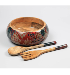 Ensemble de bols décoratifs en émail imprimé sur bois pour la décoration de la maison et le service des aliments, vaisselle décorative - Product Image 6