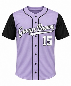 Camiseta de Béisbol Sublimada Personalizada en Color Lavanda Morado, Uniforme de Equipo con Botones, Manga Corta, Poliéster Transpirable, Tacto Suave, Atlético - Product Image 1