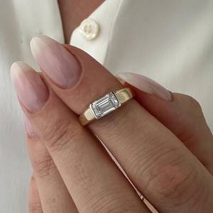 1 Carat Emerald Cut Lab Grown Diamond Half Bezel <b>Engagement</b> <b>Ring</b> , Low Set <b>Unique</b> Solitaire <b>Ring</b> , IGI Certified - Product Image 5