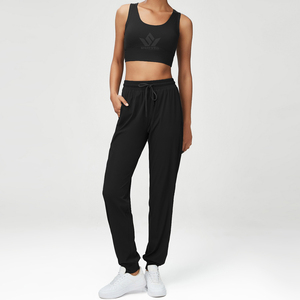 Ensemble de yoga 2 pièces noir pour femme : Crop top dos nageur à col rond et leggings taille haute sans couture, tenue de sport extensible - Product Image 3