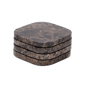 Posavasos Cuadrado de Mármol de Lujo, Tapete de Mesa de Piedra Pulida Marrón para Eventos y Fiestas de Cócteles, Decoración Artesanal para Mesa - Product Image 1