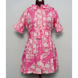 Túnica Moderna con Estampado Floral, 100% Algodón Lavable, Estilo Casual Femenino, Cuello Mandarín con Volantes, Manga Media, Mini - Product Image 5