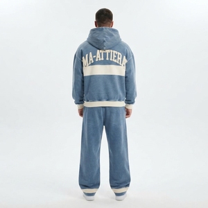 Conjunto de Sudadera con Cremallera Azul Crema y Pantalones Anchos para Hombre, con Paneles en Contraste y Detalles de Tachuelas, Estilo Urbano, Chándal Personalizado OEM ODM - Product Image 4