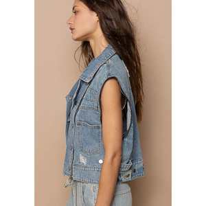 Veste en jean courte pour femme Veloro, bleu poussière, avec fermeture éclair fonctionnelle, manteau chic - Product Image 1
