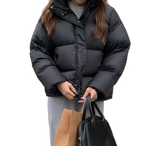 Women's New Winter Warm Thick Cotton Padded Coat Simple Stand Collar Puffer Bomber <b>Jacket</b> Nylon <b>Lining</b> Breathable Solid Print - Product Image 1