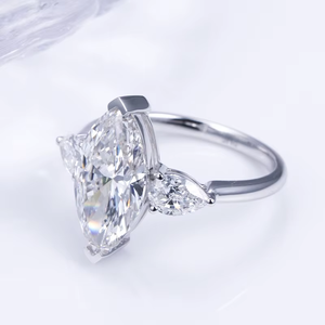 Three Stone Wedding Band 18K White Gold Diamond 3.5CT Marquise Shape Cut Band Ring Lab Grown Diamond Birthday Gift - Product Image 2