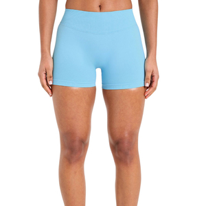 Shorts Deportivos de Cintura Alta para Mujer, Color Azul Claro, Cintura Elástica Acanalada, Sin Costuras, Ajustados, para Yoga y Gimnasio - Product Image 6