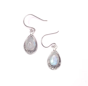 Women's 925 Sterling <b>Silver</b> Moonstone <b>Earrings</b> - Simple Teardrop <b>Dangle</b> Hanging Jewelry Anniversary Gift - Product Image 2