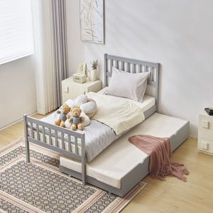 Single Gray Twin Wooden Bunk Bed with Pine Particle Drag Bed for Kids - Product Image 4