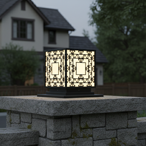Lámpara de Pilar LED Geométrica de Lujo, Farol de Acero Negro de 8 Pulgadas para Exteriores, Lámpara de Columna de Entrada con Luz Blanca Cálida de 220V - Product Image 5