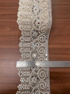 Fashion Wholesale Scalloped Lace Trim Pearl Bead Hand Look Mirror Work Indian Ethnic <b>Kaftan</b> Saree Embroidered Border Finish - Product Image 4