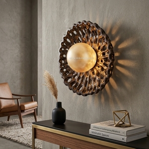 Lampe murale LED en teck Elura de luxe, style décoratif moderne pour l'intérieur de la maison, chambre à coucher, salon, hôtel - Product Image 6