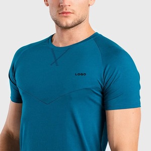Men's Blue O-Neck Short Sleeve <b>T</b>-Shirt Regular Fit Knitted Breathable 100% Polyester 300g Casual Solid Color Contrast <b>Back</b> Panel - Product Image 4