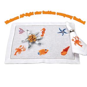 Nappe/sets de table rectangulaires en lin blanc 100 % de qualité supérieure, taille personnalisée, brodés, doux, séchage rapide, pour restaurants et fêtes VNAP - Product Image 2