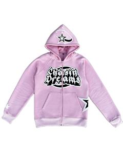 Hoodies Hommes 100% Coton Streetwear 3D Puff Print Surdimensionné Manches Raglan Satin Doublé Full Face Zip-up Brodé Hiver - Product Image 1