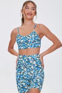 Ensemble de vêtements de sport pour femmes à imprimé floral, haut court et short au-dessus du genou, respirant, tricoté, pour le yoga et la gym - Product Image 5
