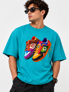 T-shirt personnalisé à motif de chaussures de sport 3D Color Kicks, t-shirt à manches courtes pour homme, col rond, jersey imprimé en coton, coupe classique - Product Image 4