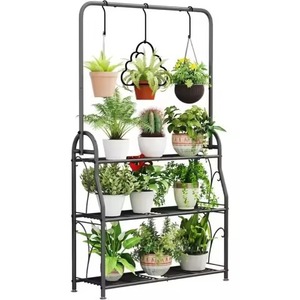 Commercial Favorite Plant Stand Matte Black Iron Multi Tier <b>Wire</b> <b>Grid</b> Mesh Shelf Overhead Suspension Bar Rack For Greenhouse - Product Image 1