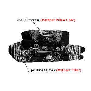 Set Copripiumino Teschio Nero Angelo Misterioso 3 Pezzi a Tema Notturno con 2 Cuscini, Biancheria da Letto Demone Spaventoso - Product Image 3