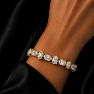 Oval Cut Lab Grown Diamond Tennis <b>Bracelet</b> DEF VVS 10K 14K <b>Solid</b> Gold Classic Prong Set Wedding <b>Bracelet</b> Fine Jewelry for Women - Product Image 2
