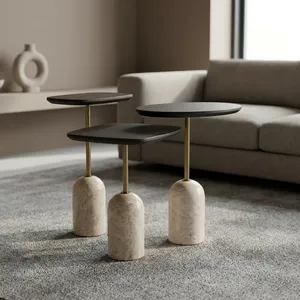 Modern Minimalist Nesting Coffee <b>Tables</b> Stone Base Metal Top Living Room Furniture - Product Image 4