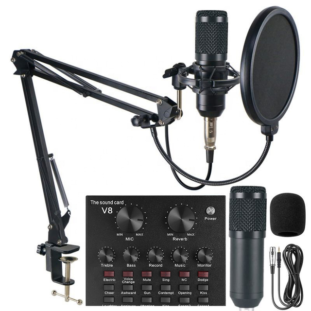 Professional Microphone Live Stream Sound Card Combo Studio for Youtube Tiktok Webcast Live Streaming Sound Record Microphone