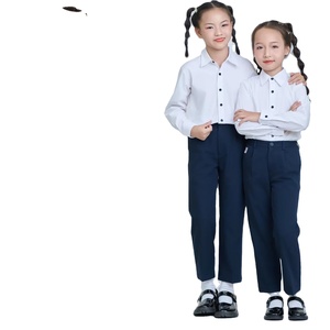 Chemise à manches longues noire boutonnée en popeline tissée 65 % polyester 35 % coton FMF Vietnam pour uniforme scolaire primaire unisexe pour enfants - Product Image 1