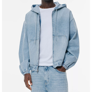 Sudadera con Capucha de Mezclilla Extra Grande Premium, Estilo Vintage, Lavada, de Algodón Grueso, con Cierre Completo, Chaqueta con Capucha Unisex para Invierno - Product Image 3