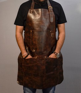 Adjustable Strap Leather <b>Apron</b> for <b>BBQ</b> Chef Kitchen Durable Work <b>Apron</b> OEM Custom Bulk Supply LPN-0220 - Product Image 1