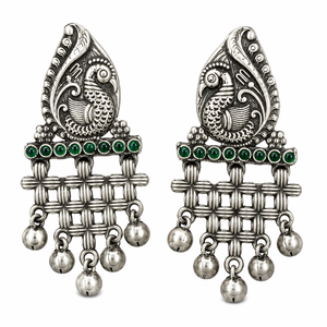 Fabricant Vérifié Boucles d'Oreilles Pendantes en Imitation Perle avec Cadre en Jade Ethnique Plaqué Argent Antique, Cadeau pour Femme, Fournisseur en Gros - Product Image 1
