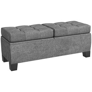 Panca contenitore imbottita da 46 pollici con bottoni trapuntati, panca per fondo letto con struttura in acciaio e cerniere di sicurezza, sgabelli e pouf - Product Image 1